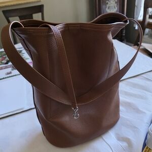 Lands' End Brown Bucket Bag 15" Tall 13" Wide 100 Polyester Leather Like